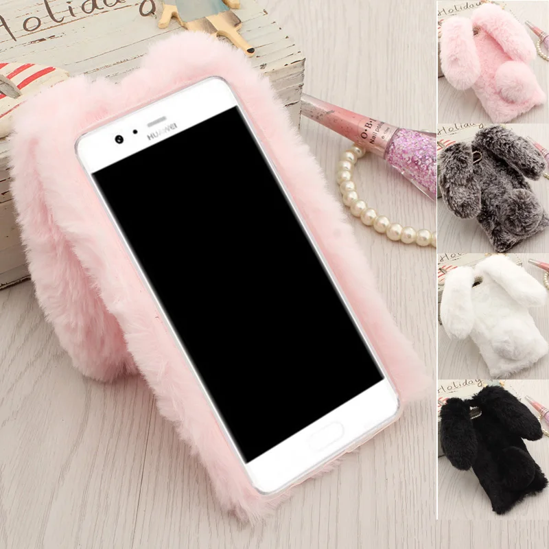 

Cases For Huawei P10 Cover,Rabbit Fur Hairy Soft TPU Back Coque for fundas huawei P10 Plus Rabbit ears Keep warm Pink&Gray&Brown