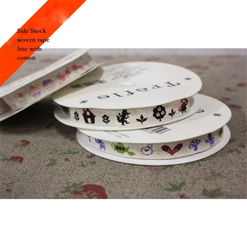 

Stock Cotton and linen printed timber wolf ribbon tape