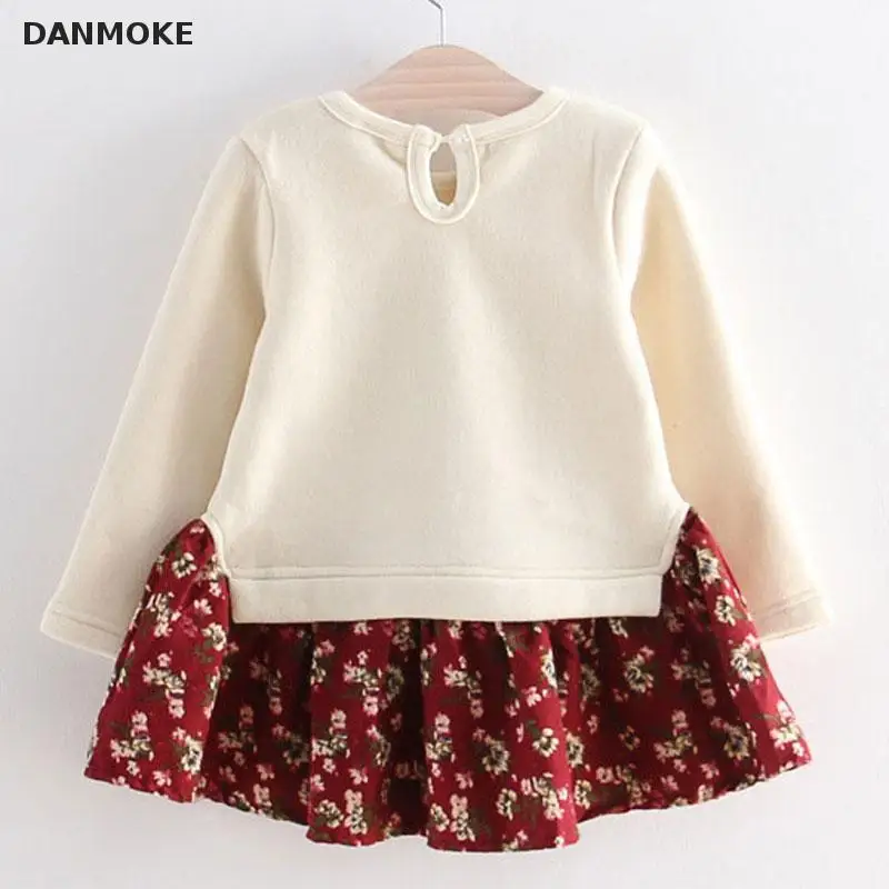 Платье с длинными рукавами для девочек принтом милого кролика и цветов 2017 г.