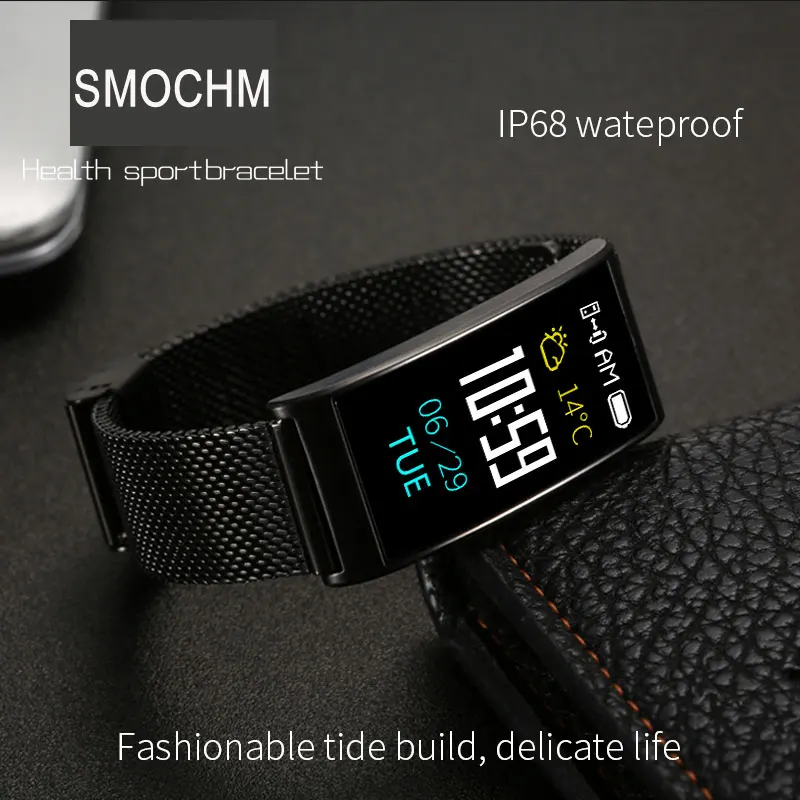 Smochm элегантный Bluetooth Смарт-браслет на запястье Водонепроницаемый IP68 крови