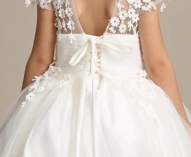 Girl Lace Long Dress With Sweet Flower For Age 3-12 Baby Kids Princess Wedding Prom Party White Big Bow Short Sleeve | Детская одежда и