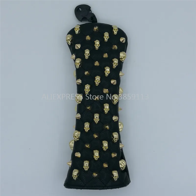 1pc black fairway Золотой череп заклепки Гольф Драйвер головной убор 135ut Фарватер Вудс Гибридный клюшек Чехлы для клюшек для гольфа полный набор для мужчин и женщин - Цвет: 1pc black fairway