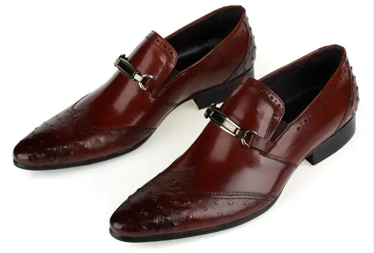 Slip-On Men's Dress Oxfords Male Smart Casual Genuine Pointed Toes Carved Men Shoes Low Heel Gradient Formal | Обувь