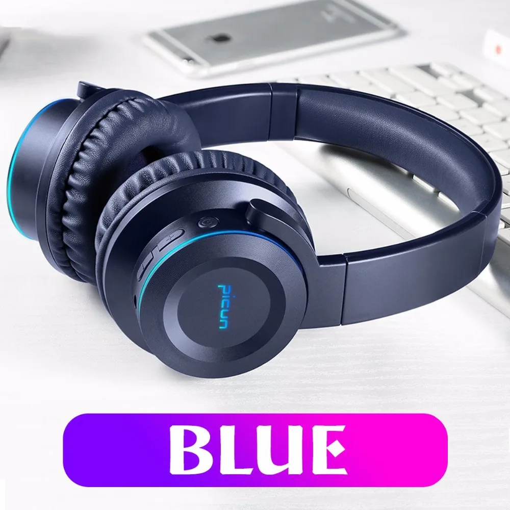 Picun B9 беспроводные bluetooth наушники гарнитура со светодиодной вставкой Touchs управление складные регулируемые наушники с микрофоном/tf-картой для мобильного телефона