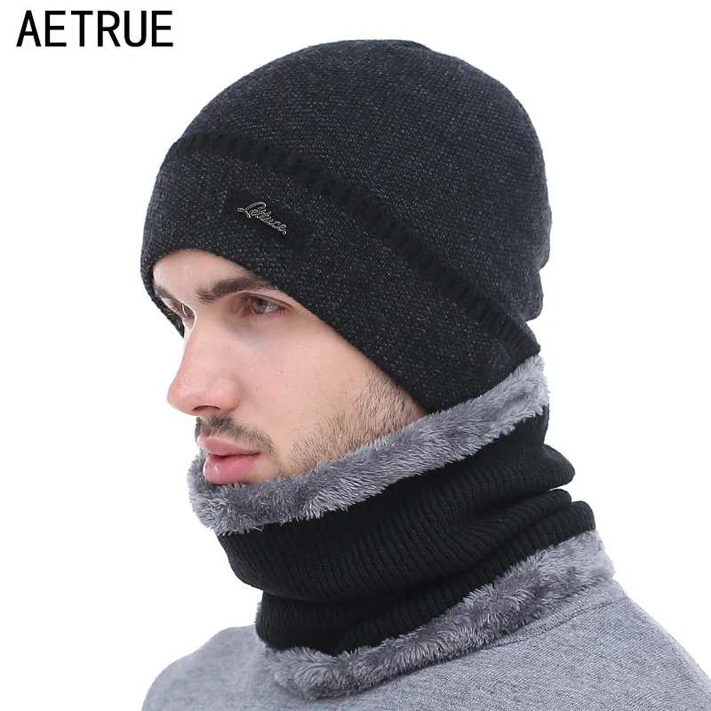 

AETRUE Brand Winter Hat Knitted Hats Men Women Scarf Caps Mask Gorras Bonnet Warm Winter Beanies For Men Skullies Beanies Hat