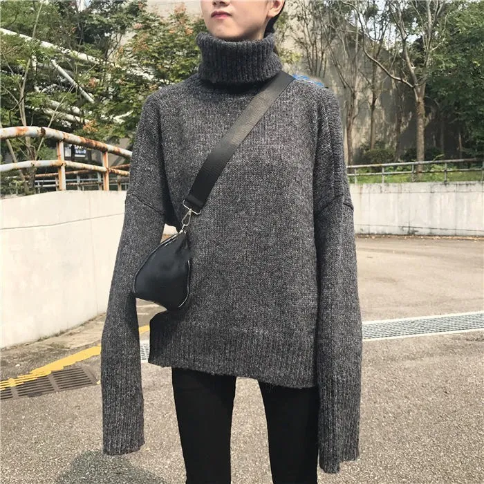 4 Color High Quality Women Knitted Tops Solid Casual Turtleneck Loose Sweater Spring Autumn Long Sleeve Short Pullovers | Женская одежда