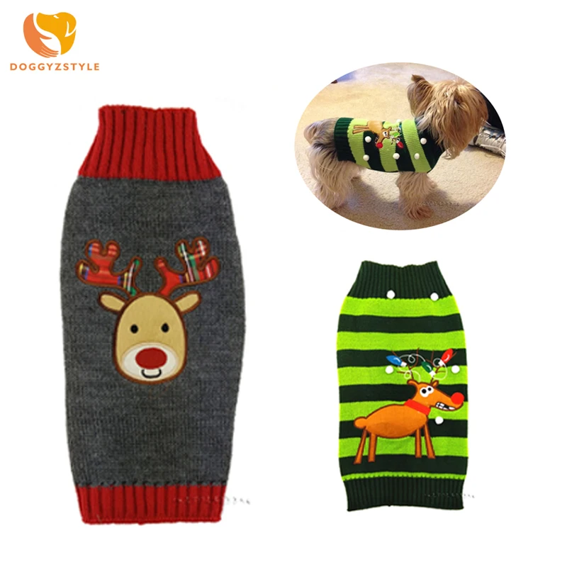 Christmas Reindeer Dog Knit Sweater Fashion Pet Clothes Keep Warm Clothing Costume For Puppy Chihuahua DOGGYZSTYLE |