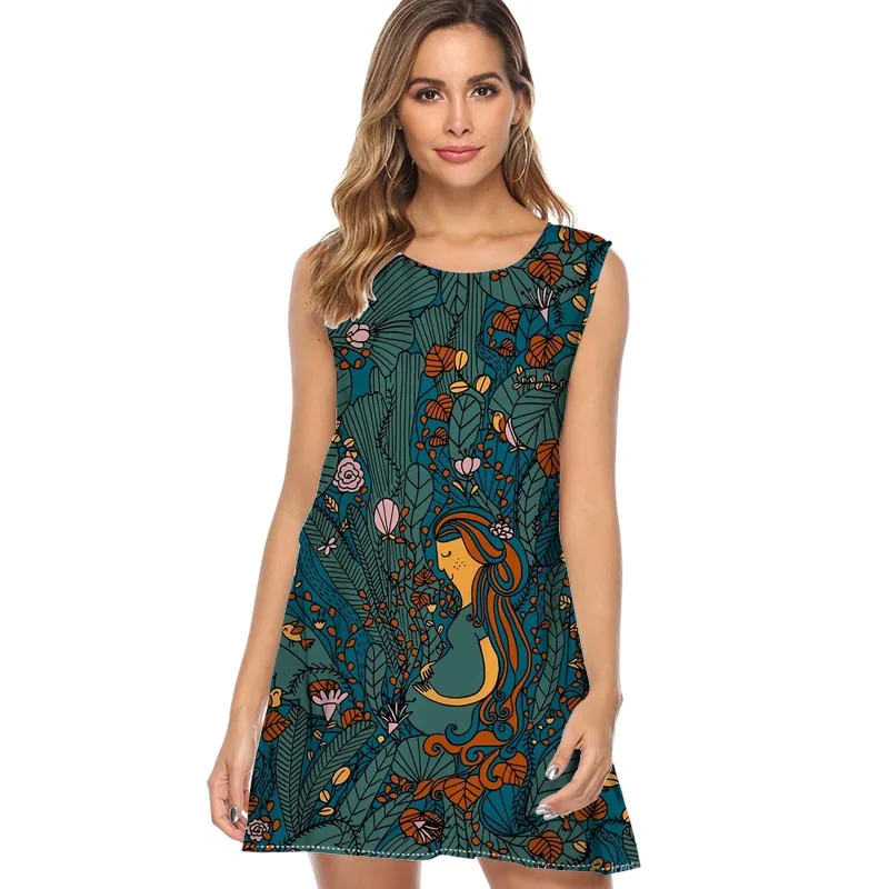 

Mini dragon Women Dresses Print Summer Dress 2019 New Fashion Style Beach dress Hippie casual cute loose Dress Mini