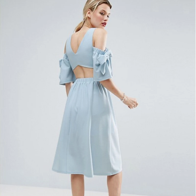 SIMPVALE Для женщин оборками небесно голубое платье с галстуком бабочкой в стиле