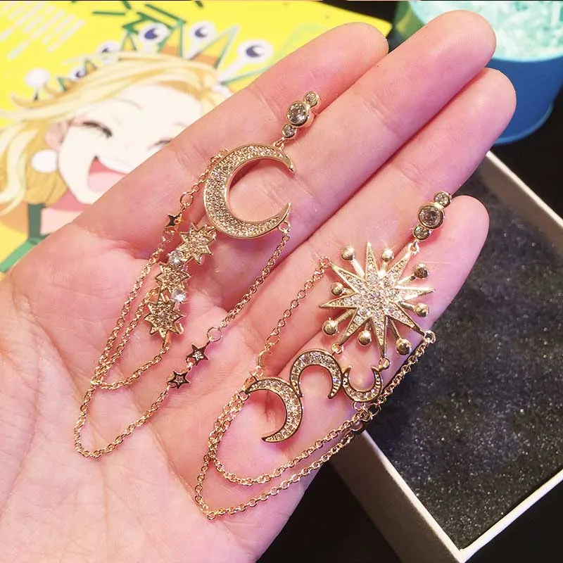 gold color Dazz серебро 925 пробы модные серьги Moon Stars Sun National Wind AAA циркон женские праздничные серьги для торжественного приема Роскошные ювелирные изделия - Окраска металла: gold color