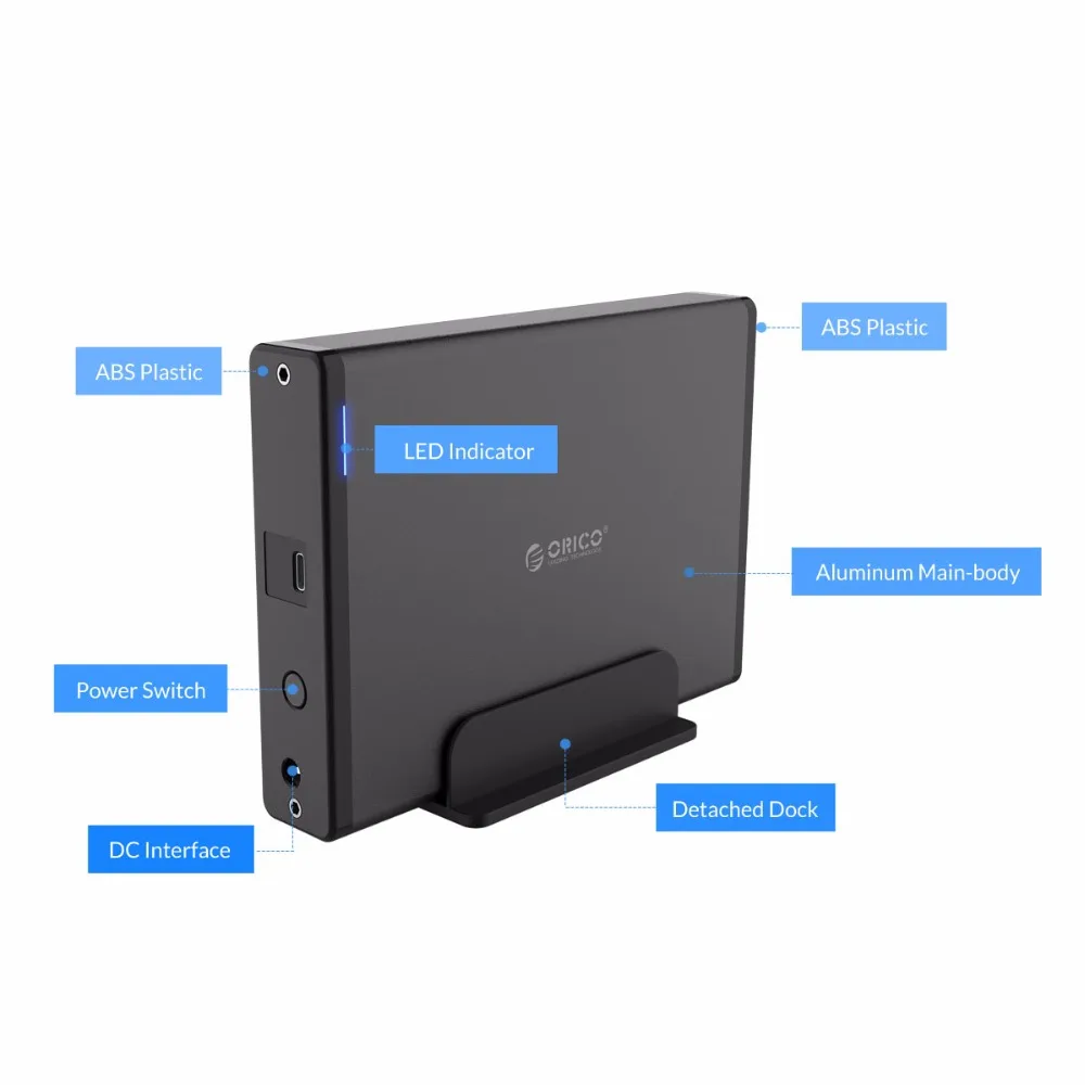 Корпус ORICO для внешнего жесткого диска 3 5 дюйма Type C USB3.1 Gen1 8 ТБ с проводом 100 см