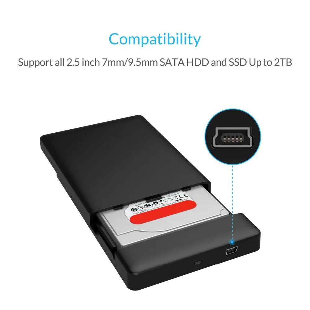ORICO 2588US-BK 2,5 дюймовый чехол для жесткого диска Портативный Sata USB 2,0 внешний жесткий диск Корпус для жесткого диска SSD черный