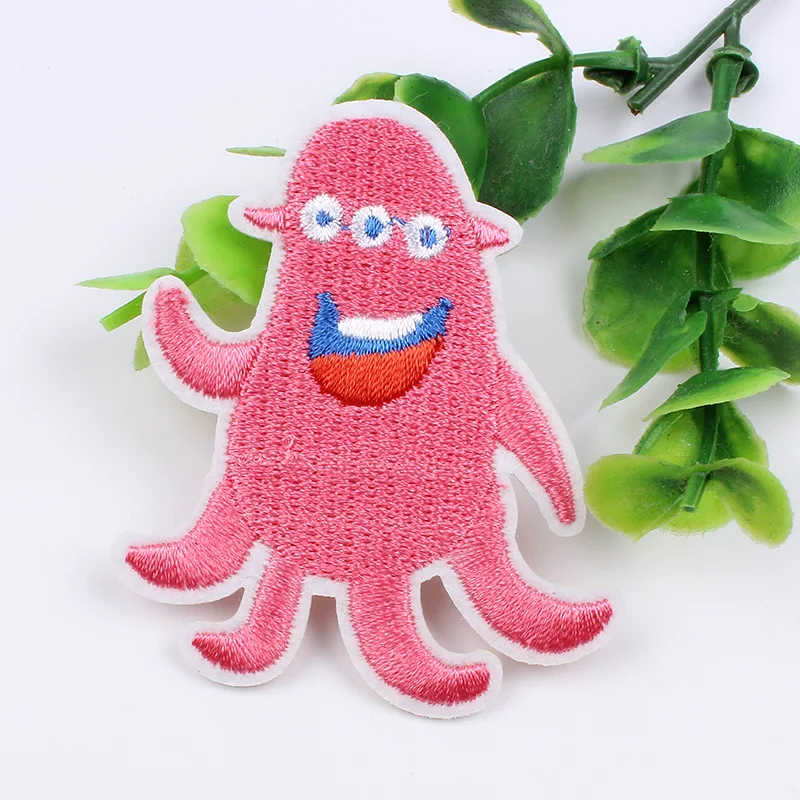 10 шт./лот милые нашивки с изображением осьминога железные наклейки вышивкой