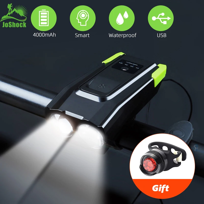 

JOSHOCk 2000mAh 4000mAh Bicycle Light With Horn USB Rechargeable 10000 Lumens LED Light For Bike Cycling Lamp With Taillight