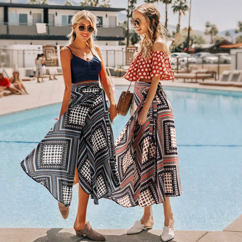 Богемная юбка длинная летняя шифоновая Boho Jupe Longue уличная одежда Saia Spodnica Женская