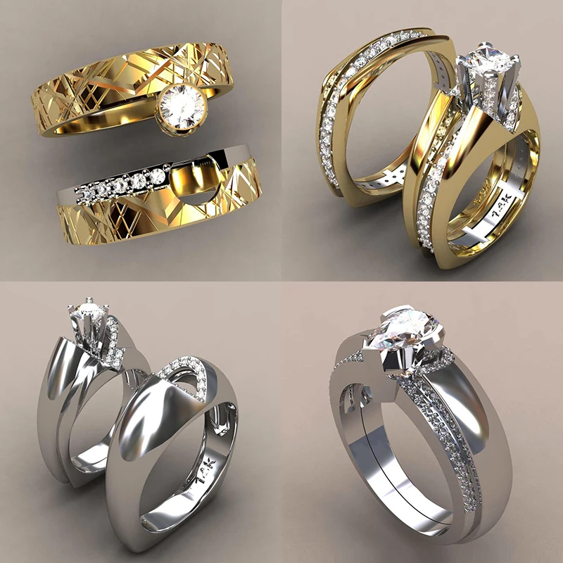 Женский комплект колец из циркония и камня уникальный стиль кристалл