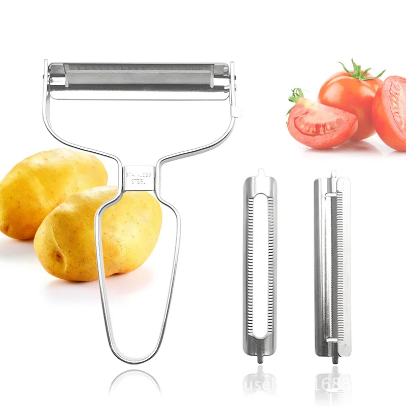 Серебристый Бренд 3 в 1 Ultra Sharp Julienne Advanced Extra Wide X-большая, из нержавеющей стали Trio speed graeers Овощечистка с зубчатыми 3 лезвиями - Цвет: Серебристый