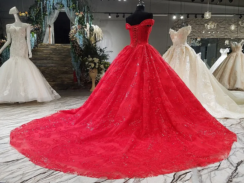 HSDYQ HOME luxury Red Ball Gown Wedding dresses Floor-Length Vestidos De Novia Amazing wedding gown