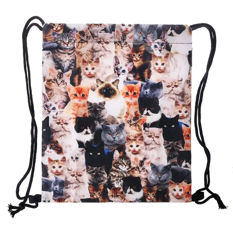 Милый полиэстеровый рюкзак с 3D принтом на шнурке кошачий дюйм сумки плечо