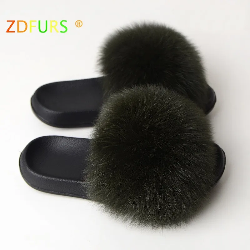 grass green ZDFURS* ; Лидер продаж; летние шлепанцы из лисьего меха; модные шлепанцы из ЭВА с натуральным мехом; женская пляжная обувь; женские Вьетнамки; яркие цвета - Цвет: grass green
