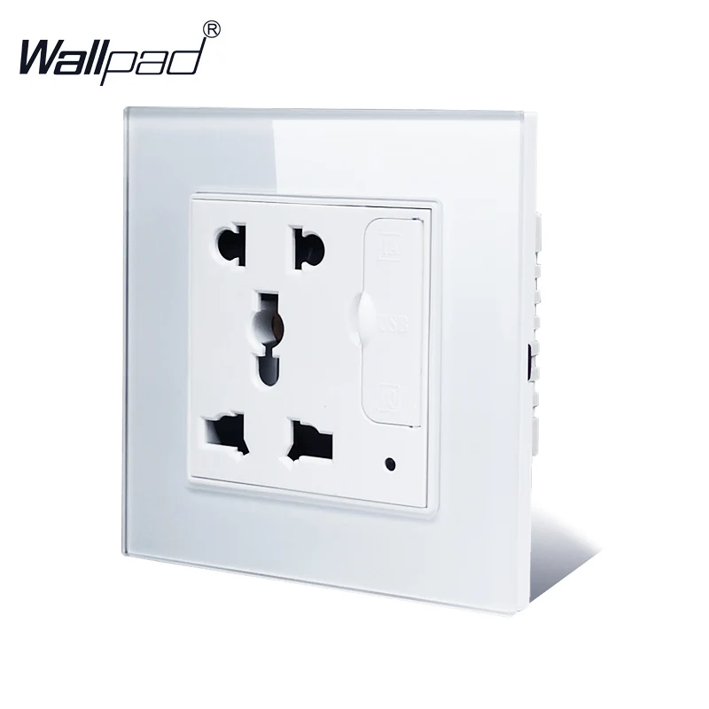 Wallpad S6 белая черная стеклянная панель одна универсальная розетка с 3 1 А 2 usb-портом
