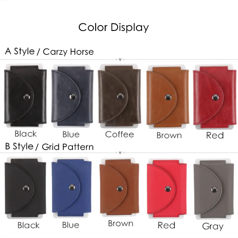

2019 New PU Leather Business Name Card Case Holder Men Carzy Horse/ Grid ID Credit Card Holder Metal RFID Card Case