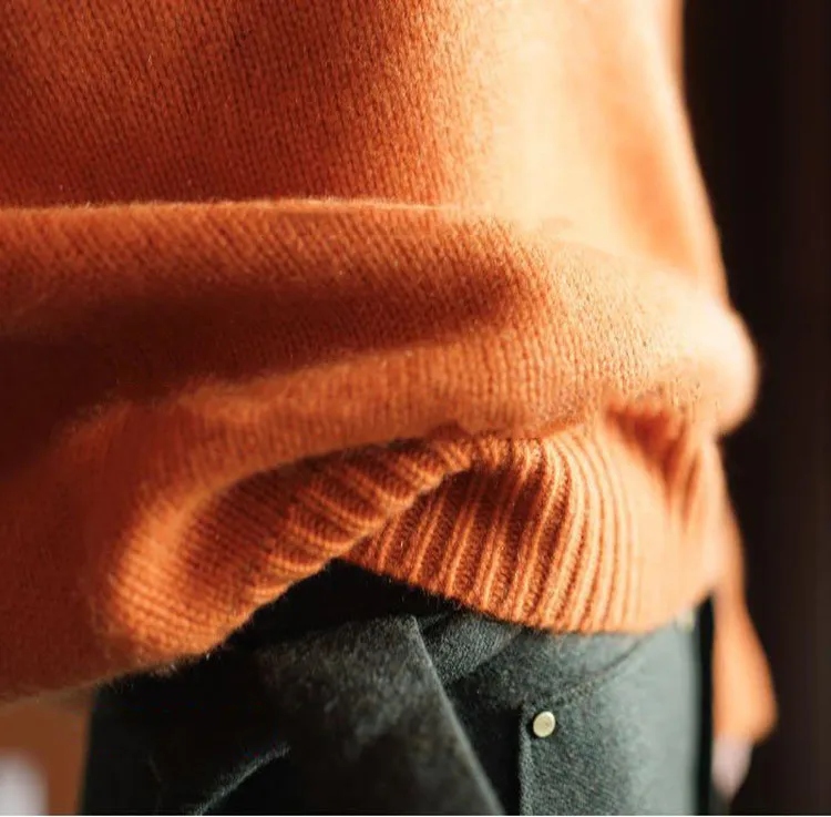Orange Natural cashmere sweater female high collar warm winter thick pullover loose lazy knit bottoming shirt |