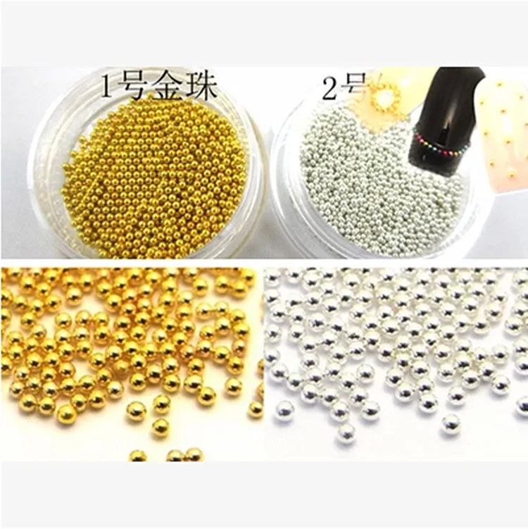 

2 Jars 1.0 mm 3D Metal Micro BeadGold / Gold Rose / Gun Grey / Silver Stainless Steel Caviar for Charm Nail Art Decorations