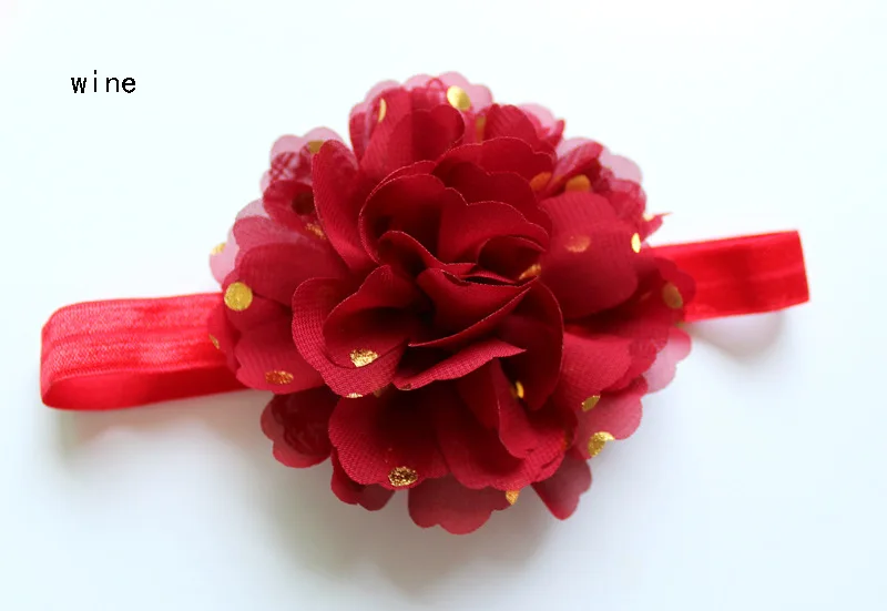 new arrival 4 inch Chiffon Flower Golden Dot With satin Headband Headwear 20 color girl hair accessory 24pcs/lot | Детская одежда и