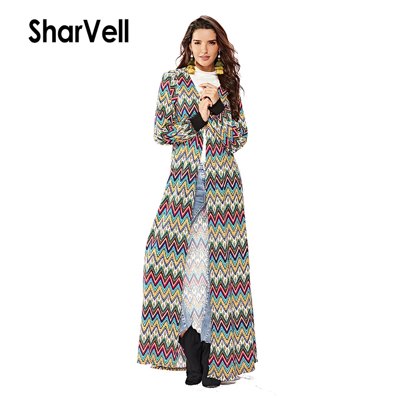 Sharvell Women Open Stitch Sweater Fashion Knitted Dot and Striped Windbreak Full Sleeve V-Neck Cardigans Long Coat Streetwear |