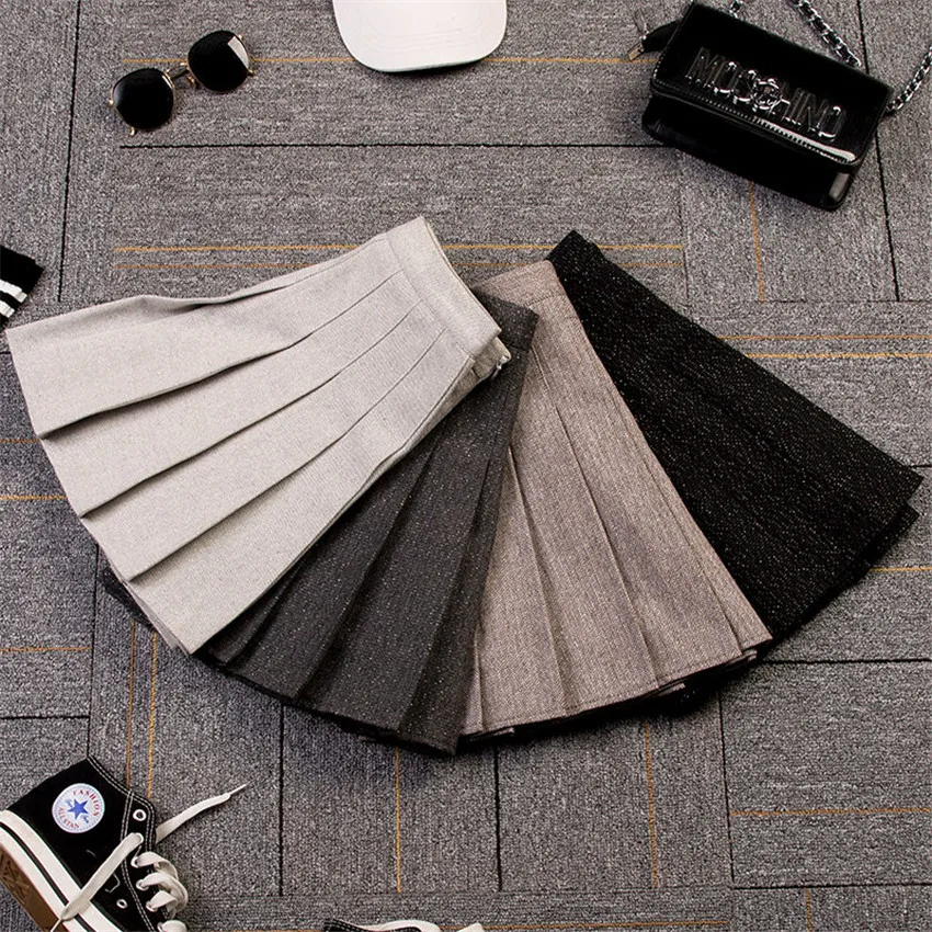 Gowyimmes Winter Big Size S-3XL Women High Waist Pleated Woolen Skirt Windproof Solid kawaii Lady Skirts Harajuku Mini 232 | Женская