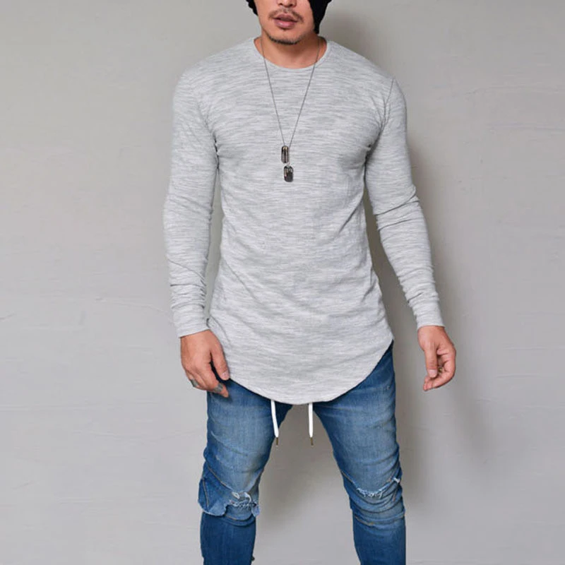 Горячая 2019 Новинка весны мода o-образным вырезом Slim Fit футболка с длинным рукавом