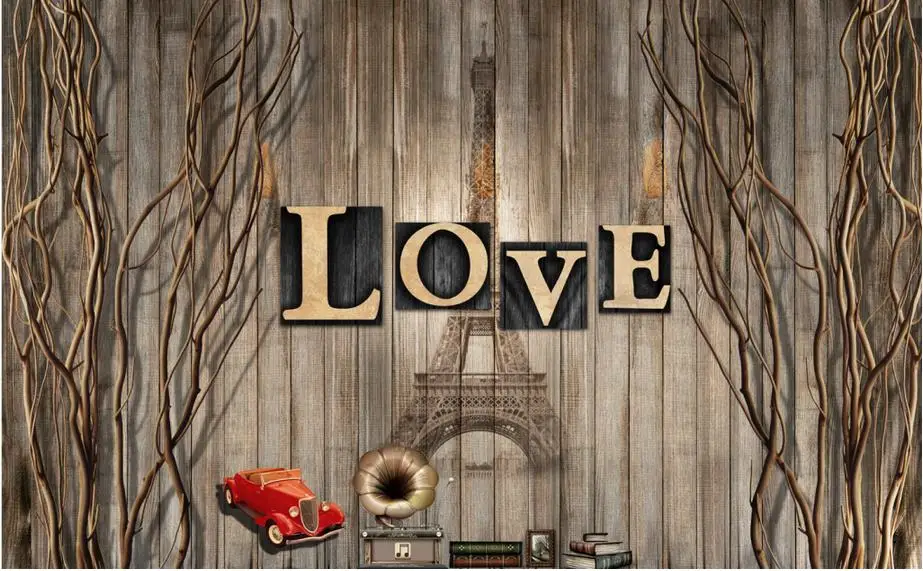 Home Decoration 3d bathroom wallpaper Retro nostalgic wood LOVE wallpapers for living room wall murals | Обустройство дома