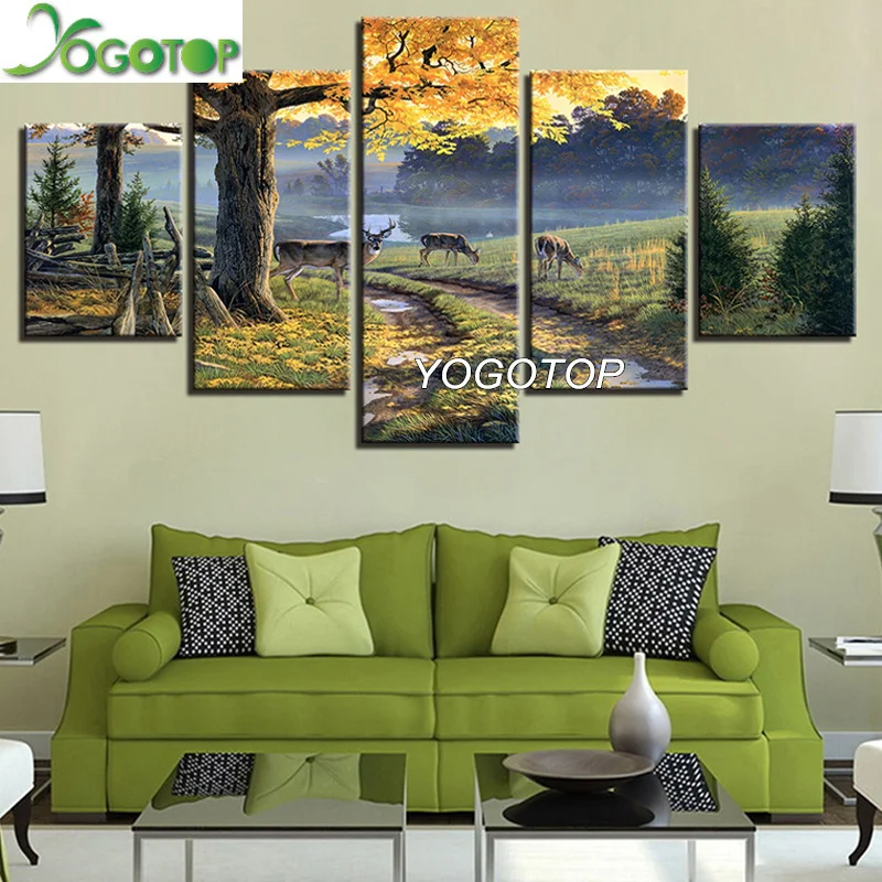 

YOGOTOP 5 pcs Diamond Painting Autumn Forest Deers,Full,Diamond Embroidery animal picture,5D Mosaic,Needlework,Crafts ML780