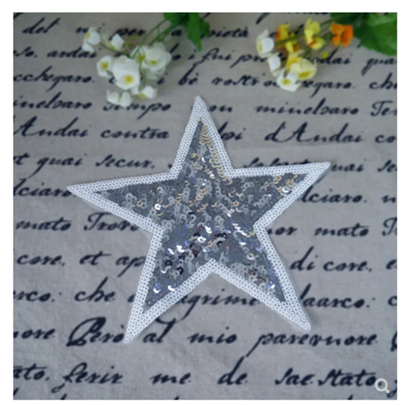 Серебряные блестящие нашивки со звездами для одежды аппликации с помощью утюга