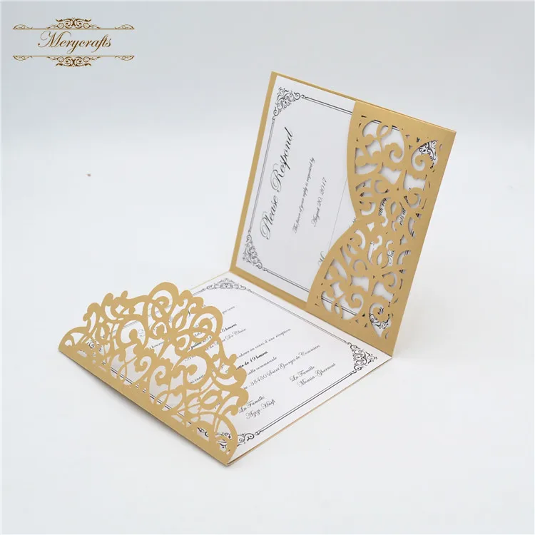 

Latest light brown laser cut wedding invitation cards pockets