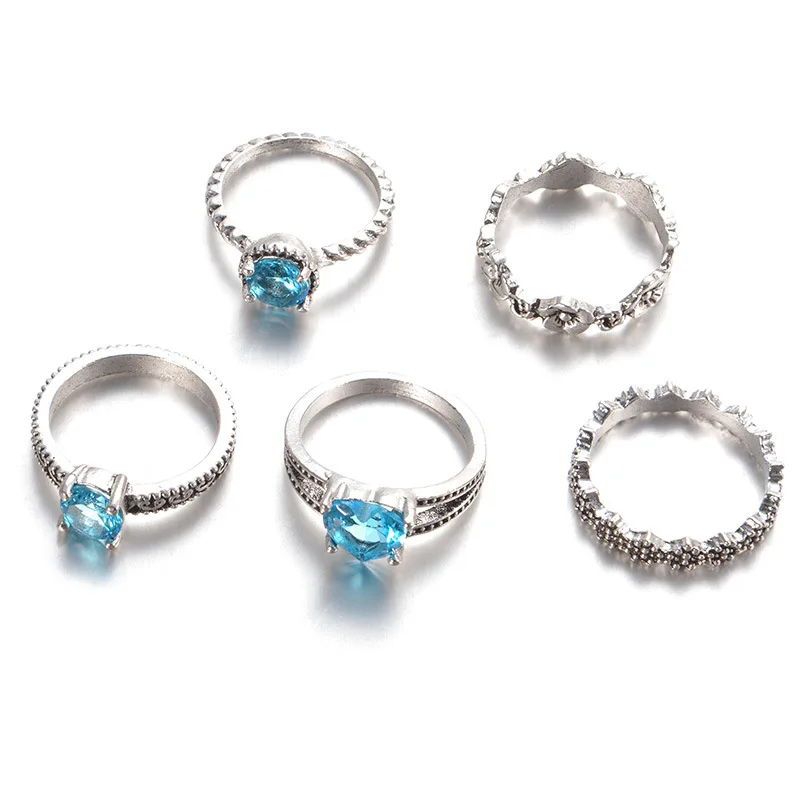 5 шт./компл. синий кубического циркония кольцо с цветами композитный камнем