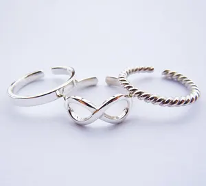 Wellmade 3pcs/set Solid 925Sterling Silver infinity rope plain Ring