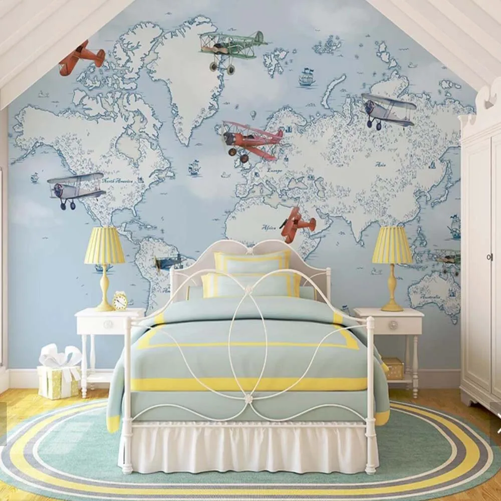 

3D Stereoscopic Aircraft Airplane Hot Air Balloon Kids Bedroom Children Room Living Room Hand Painting Murals Photo Wallpaper