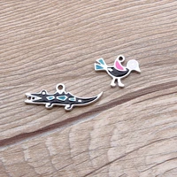 10pcs cartoon crocodile bird dangle charms oil drop alloy enamel charms for keychains necklace diy handmade jewelry making