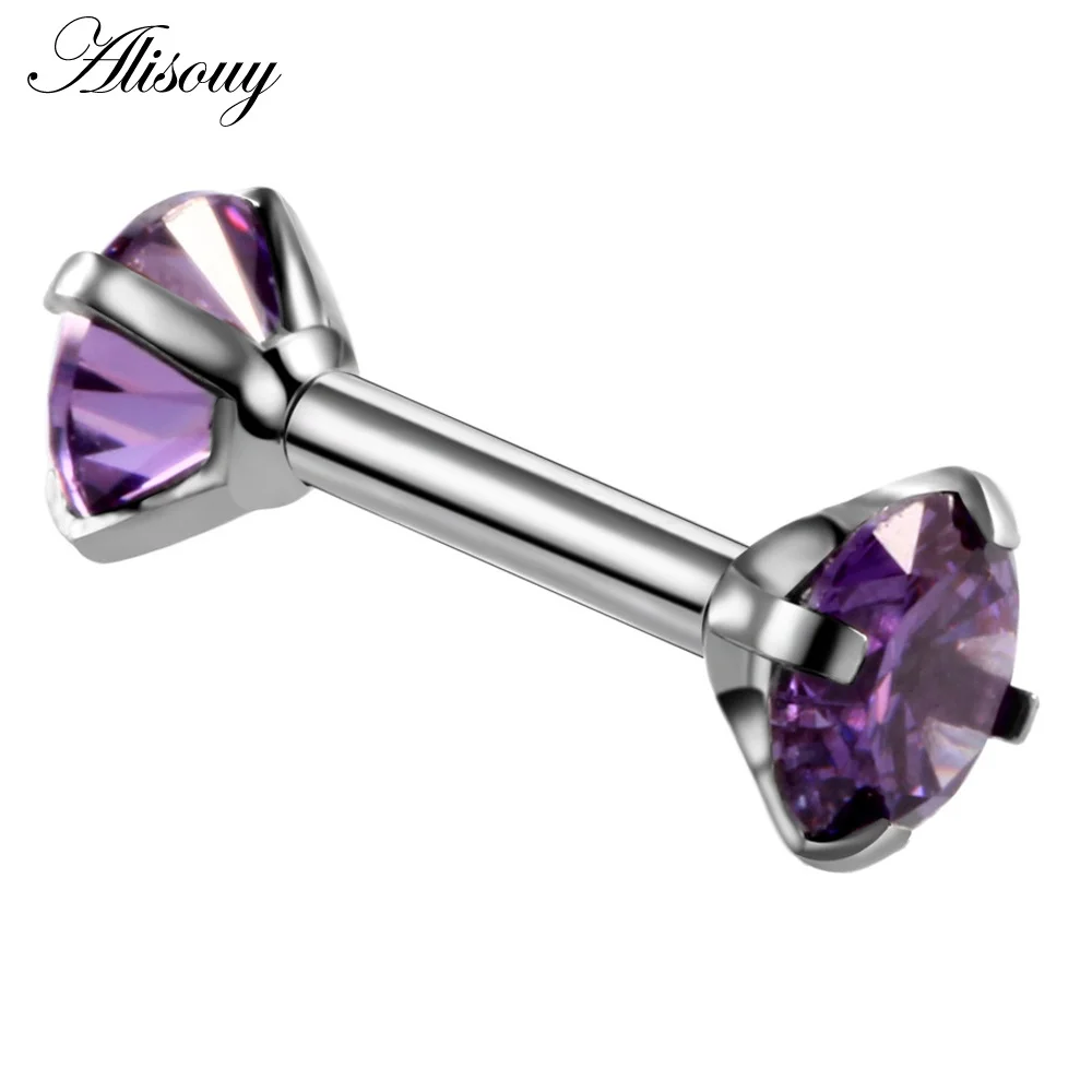 Straight Purple CZ Alisouy 1 шт. хирургическая сталь ювелирные изделия для бровей двойной драгоценный камень циркон Изогнутое Кольцо пирсинг бровей Штанга ювелирные изделия для пирсинга тела Bijoux - Окраска металла: Straight Purple CZ