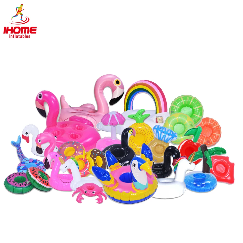 

10pcs/lot inflatable drink float cup holder unicorn Donuts swan coconut tree beverage pool party toys kid bathing