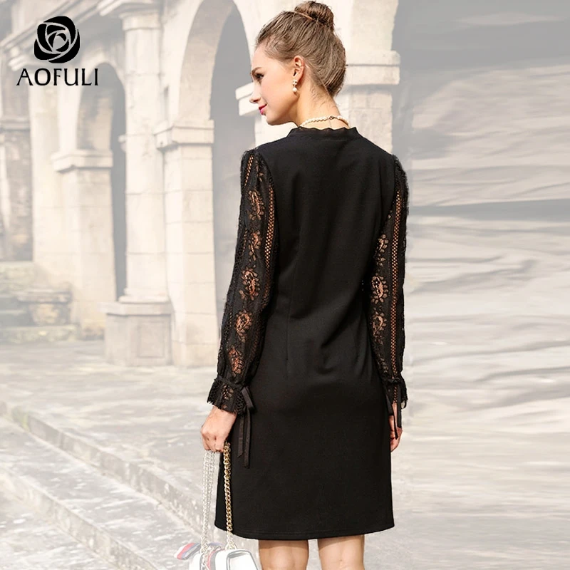 L/XL/2XL кружевное платье большого размера весеннее женское до колена с длинными