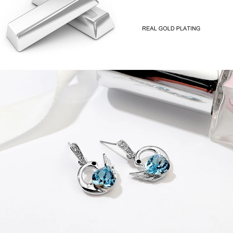 BeBella милые серьги в виде лебедей с кристаллами от Swarovski модные ювелирные изделия