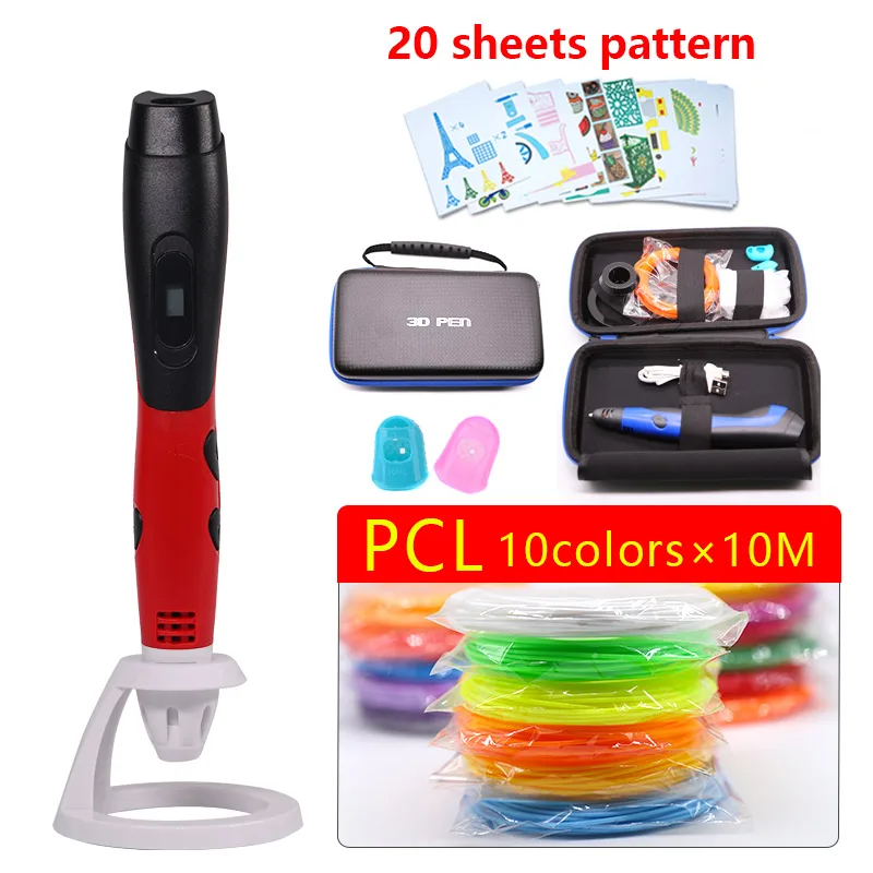 2. Red PCL pattern Низкотемпературная 3D Ручка, 3D Ручка для принтера с 1,75 мм pcl нитью, 3D волшебная ручка, USB Chager, Детские Лучшие Обучающие инструменты, 3D Doodler - Цвет: 2. Red PCL pattern