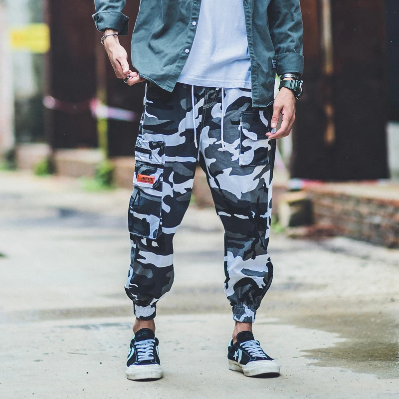 Человек Jogger камуфляж боковые карманы Свободные Мульти Карманы Для мужчин пот