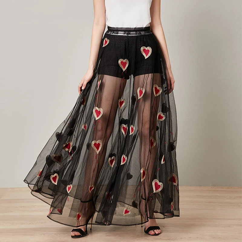 Женская летняя модная длинная трапециевидная черная юбка с высокой талией и
