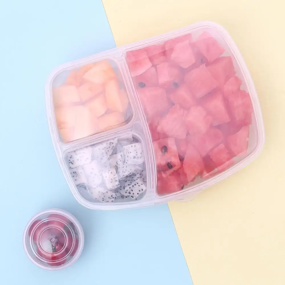 Коробка для фруктов Ланч бокс контейнер еды с 3 ячейками и 1 бутылкой овощи Рис