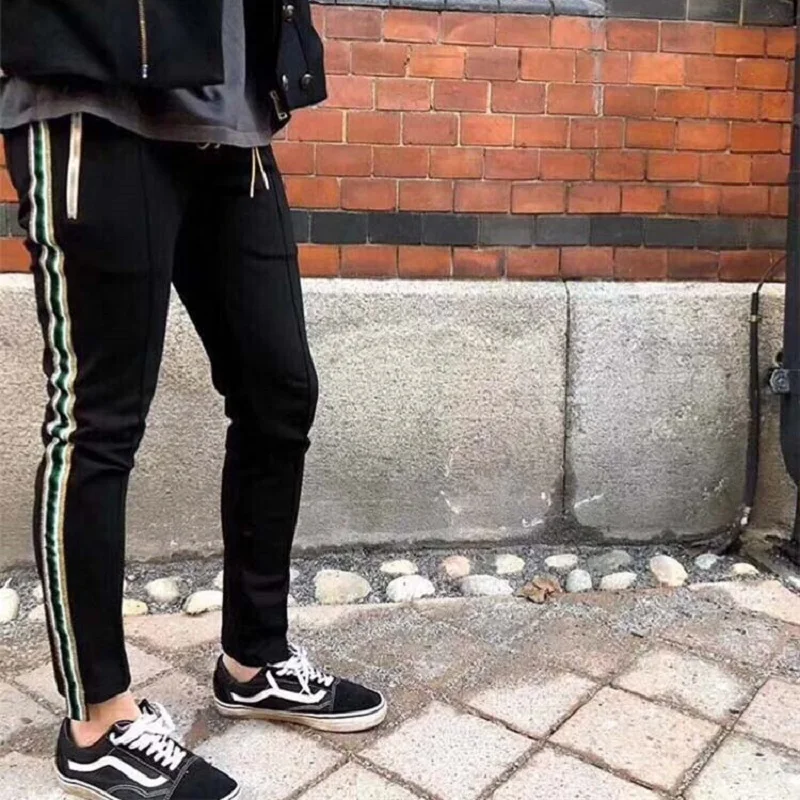 Wycbk 2018 Best Version Side Golden Striped Women Men Jogger Pants Hiphop Joggers Rhude pants | Мужская одежда