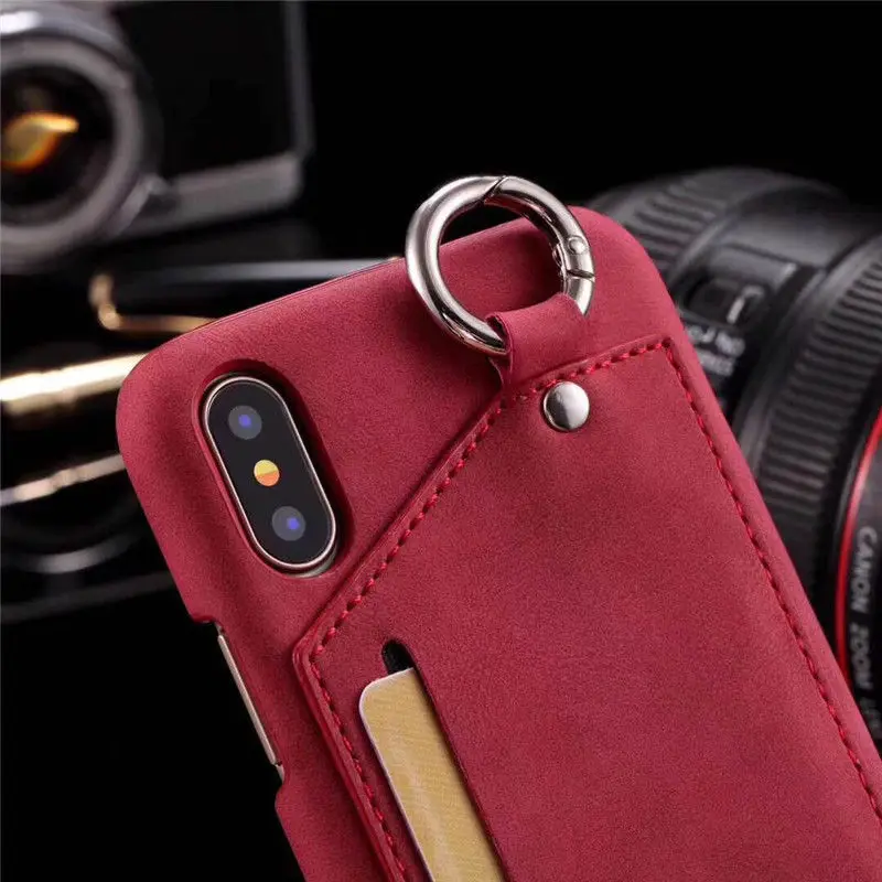 Гладить кольцо висит Coque чехол для Apple IPhone X Мода PU кожа Слот карты на заднюю крышку